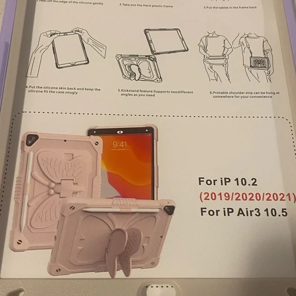 iPad 10.2 (2019,2020,2021) case shockproof iPad case for kids purple butterfly - Picture 4 of 4